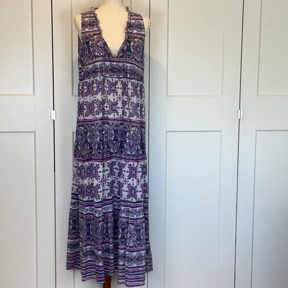 True Destinations 100% Cotton Boho pink and Purple Pattern Maxi Dress Size Large - Picture 3 of 9